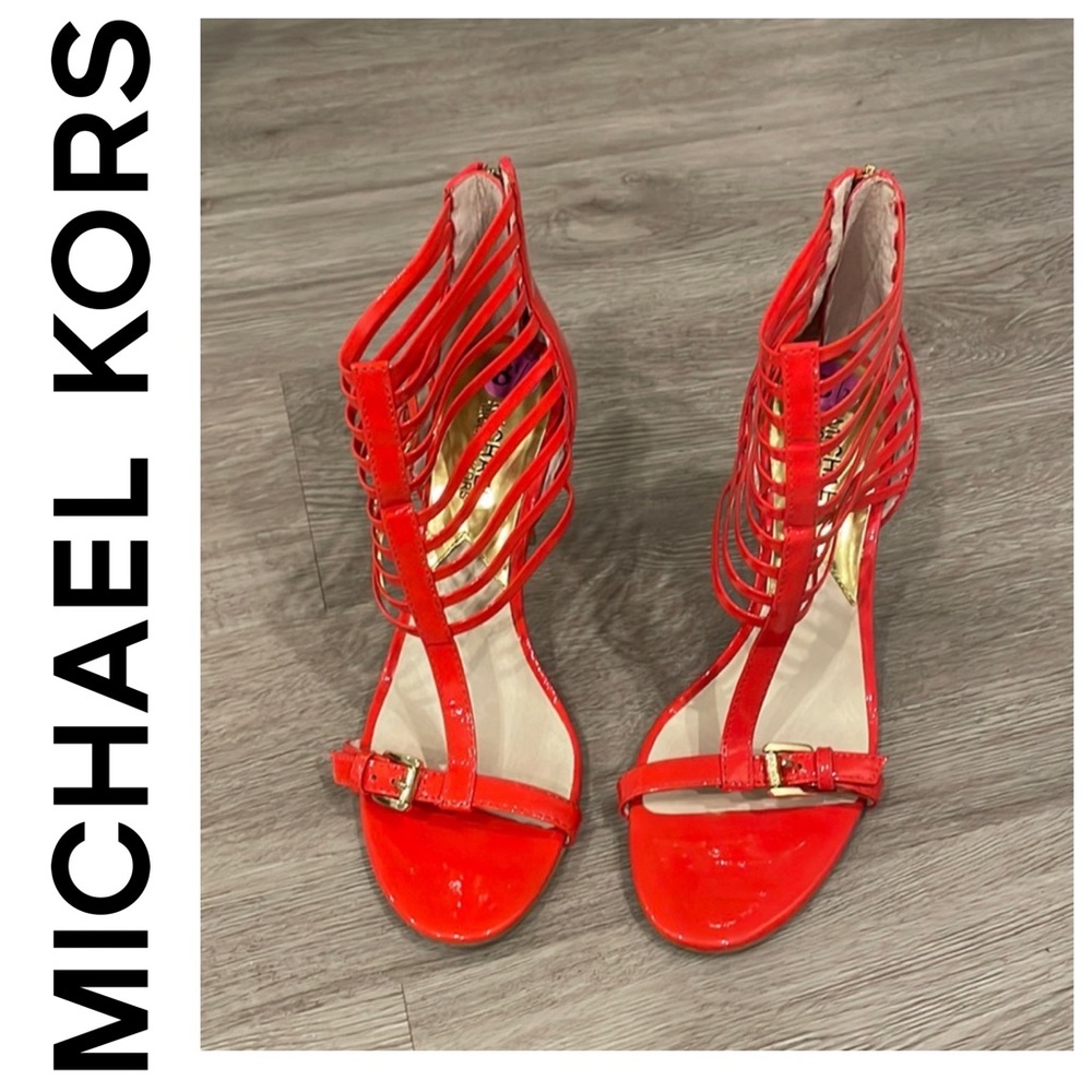 Michael Kors patent coral cage heels Size 8.5